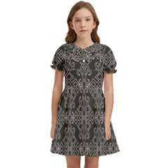 Line Geometry Pattern Geometric Kids  Bow Tie Puff Sleeve Dress