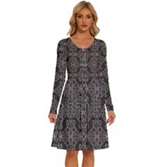 Line Geometry Pattern Geometric Long Sleeve Dress With Pocket