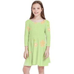 Aniseed Green Vintage Background Kids  Quarter Sleeve Skater Dress by Amaryn4rt