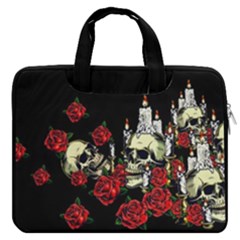 Roses Floral Black Print Sugar Skull Double Pocket Laptop Bag by CoolDesigns