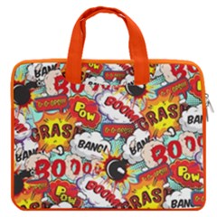 Fun Pop Art Words Sky Blue & Orange 13  Double Pocket Laptop Bag by CoolDesigns