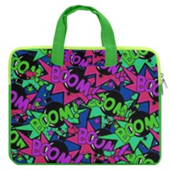 Pop Art Cool Boom Green & Hot Pink 13  Double Pocket Laptop Bag by CoolDesigns