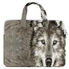 Gray Husky Wolf Dog Print Macbook Pro 13  Double Pocket Laptop Bag by CoolDesigns