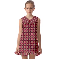 Kaleidoscope Seamless Pattern Kids  Pilgrim Collar Ruffle Hem Dress