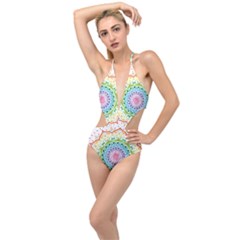 Mandala Pattern Rainbow Pride Plunging Cut Out Swimsuit by Ravend