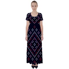 Pattern Abstract Design Art High Waist Short Sleeve Maxi Dress