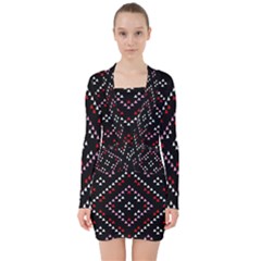 Pattern Abstract Design Art V-neck Bodycon Long Sleeve Dress