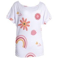 Seamless Pattern Flowers Rainbow Women s Oversized T-shirt