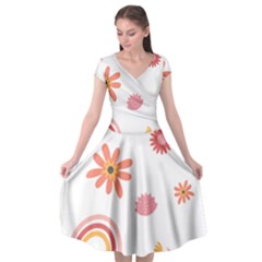 Seamless Pattern Flowers Rainbow Cap Sleeve Wrap Front Dress by Ravend
