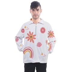 Seamless Pattern Flowers Rainbow Men s Half Zip Pullover by Ravend