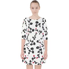 Pattern Flower Design Background Quarter Sleeve Pocket Dress