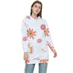 Seamless Pattern Flowers Rainbow Women s Long Oversized Pullover Hoodie by Ravend