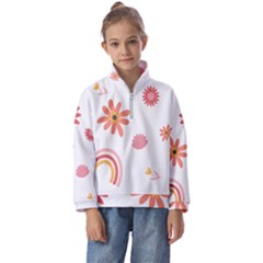 Seamless Pattern Flowers Rainbow Kids  Half Zip Hoodie by Ravend