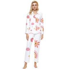 Seamless Pattern Flowers Rainbow Womens  Long Sleeve Velvet Pocket Pajamas Set by Ravend