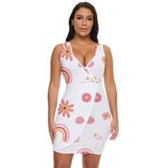 Seamless Pattern Flowers Rainbow Draped Bodycon Dress