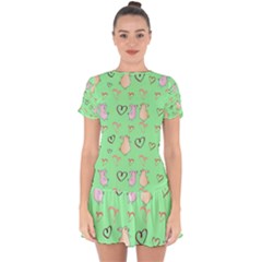 Pig Heart Digital Drop Hem Mini Chiffon Dress