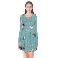 Raccoon Love Texture Seamless Long Sleeve V-neck Flare Dress by Ravend