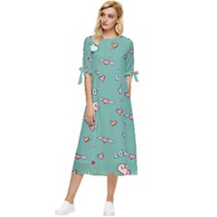 Raccoon Love Texture Seamless Bow Sleeve Chiffon Midi Dress