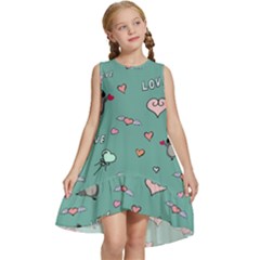 Raccoon Love Texture Seamless Kids  Frill Swing Dress