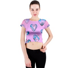 Hearts Pattern Love Background Crew Neck Crop Top