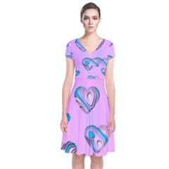 Hearts Pattern Love Background Short Sleeve Front Wrap Dress
