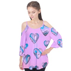 Hearts Pattern Love Background Flutter Sleeve T-shirt 