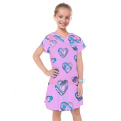 Hearts Pattern Love Background Kids  Drop Waist Dress by Ravend