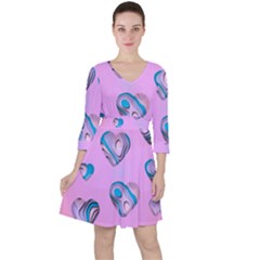 Hearts Pattern Love Background Quarter Sleeve Ruffle Waist Dress