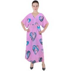 Hearts Pattern Love Background V-neck Boho Style Maxi Dress
