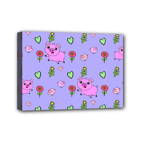 Flower Pink Pig Piggy Seamless Mini Canvas 7  X 5  (stretched)