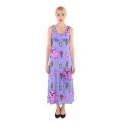 Flower Pink Pig Piggy Seamless Sleeveless Maxi Dress