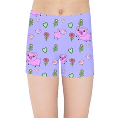 Flower Pink Pig Piggy Seamless Kids  Sports Shorts