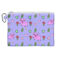 Flower Pink Pig Piggy Seamless Canvas Cosmetic Bag (xl) by Ravend