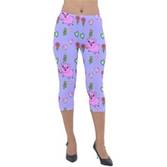 Flower Pink Pig Piggy Seamless Lightweight Velour Capri Leggings  by Ravend