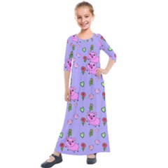 Flower Pink Pig Piggy Seamless Kids  Quarter Sleeve Maxi Dress