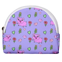 Flower Pink Pig Piggy Seamless Horseshoe Style Canvas Pouch by Ravend