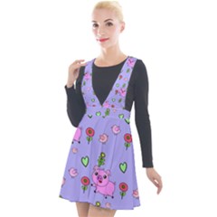 Flower Pink Pig Piggy Seamless Plunge Pinafore Velour Dress