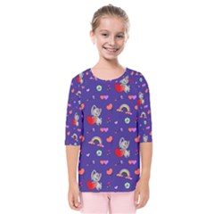 Rabbit Hearts Texture Seamless Pattern Kids  Quarter Sleeve Raglan T-Shirt