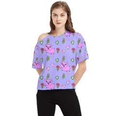 Flower Pink Pig Piggy Seamless One Shoulder Cut Out T-shirt by Ravend