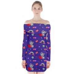 Rabbit Hearts Texture Seamless Pattern Long Sleeve Off Shoulder Dress