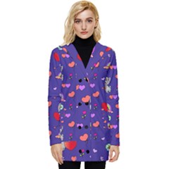 Rabbit Hearts Texture Seamless Pattern Button Up Hooded Coat 