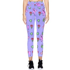 Flower Pink Pig Piggy Seamless Pocket Leggings 