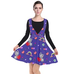 Rabbit Hearts Texture Seamless Pattern Plunge Pinafore Dress