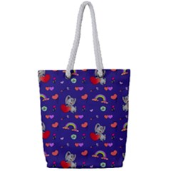 Rabbit Hearts Texture Seamless Pattern Full Print Rope Handle Tote (Small)