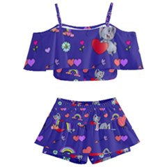 Rabbit Hearts Texture Seamless Pattern Kids  Off Shoulder Skirt Bikini
