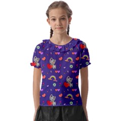 Rabbit Hearts Texture Seamless Pattern Kids  Frill Chiffon Blouse