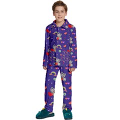 Rabbit Hearts Texture Seamless Pattern Kids  Long Sleeve Velvet Pajamas Set