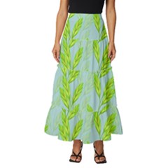 Background Leaves Branch Seamless Tiered Ruffle Maxi Skirt