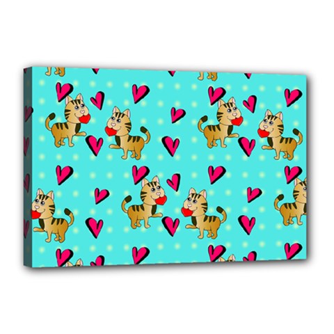 Cat Love Pattern Canvas 18  X 12  (stretched)