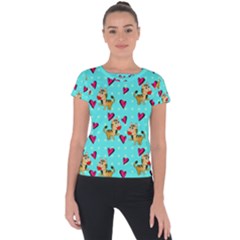 Cat Love Pattern Short Sleeve Sports Top 